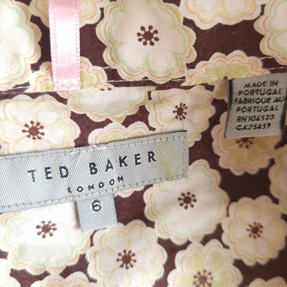 Ted Baker Button Front Shirt Floral Print Classic Fit Brown 100% Cotton XL - Picture 9 of 12